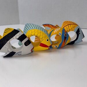 Fish Napkin Rings Unbranded Multicolor Hand Painted Wood Set of 8